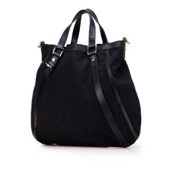 グッチ GGキャンバス ハンドバッグ ショルダーバッグ 2WAY 130734 ブラック キャンバス レザー レディース GUCCI 【中古】
