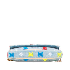 ルイ ヴィトン モノグラム ニューウェーブポシェット チェーン ショルダーバッグ M67531 ライトブルー インディゴ デニム レディース LOUIS VUITTON 【中古】