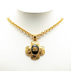 シャネル ヴィンテージ ココマーク グリポア クローバー モチーフ ネックレス ゴールド ブラック メッキ レディース CHANEL 【中古】