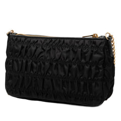 プラダ チェーン ギャザー ショルダーバッグ ブラック ナイロン レザー レディース PRADA 【中古】