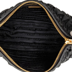 プラダ チェーン ギャザー ショルダーバッグ ブラック ナイロン レザー レディース PRADA 【中古】