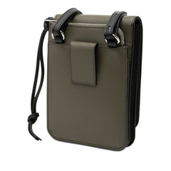 ロエベ アナグラム ガセット フラット ショルダーバッグ カーキグリーン ブラック レザー レディース LOEWE 【中古】