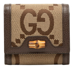 グッチ ジャンボGG バンブー 二つ折り財布 658635 ベージュ ブラウン キャンバス レザー レディース GUCCI 【中古】