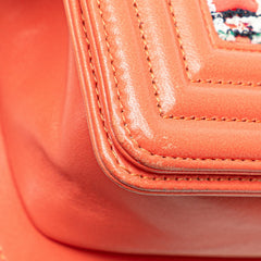 シャネル ボーイシャネル ココマーク チェーン ショルダーバッグ コーラルオレンジ マルチカラー ツイード レザー レディース CHANEL 【中古】