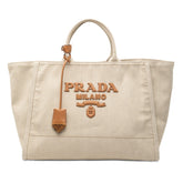 プラダ トートバッグ 1BG473 ホワイト ベージュ キャンバス レザー レディース PRADA 中古