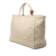プラダ トートバッグ 1BG473 ホワイト ベージュ キャンバス レザー レディース PRADA 中古