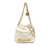 シャネル シャネル22 ココマーク チェーン ショルダーバッグ 巾着 AS3980 ホワイト ゴールド カーフ レディース CHANEL 中古