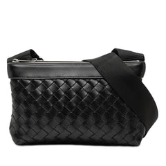 ボッテガヴェネタ イントレチャート デュオ 斜めかけ ショルダーバッグ ブラック レザー メンズ BOTTEGAVENETA 【中古】