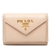 プラダ ヴィッテロムーブ コンパクトウォレット 三つ折り財布 1MH021 ベージュ レザー レディース PRADA 【中古】