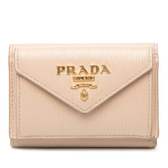 プラダ ヴィッテロムーブ コンパクトウォレット 三つ折り財布 1MH021 ベージュ レザー レディース PRADA 【中古】