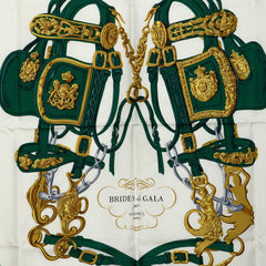 エルメス カレ90 BRIDES de GALA 式典用の馬勒 スカーフ 大判 グリーン マルチカラー シルク レディース HERMES 中古