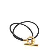 エルメス グレナン チョーカー ブラック ゴールド レザー メッキ レディース HERMES 【中古】