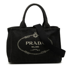 プラダ 三角ロゴプレート カナパミニ ハンドバッグ ショルダーバッグ 2WAY ブラック キャンバス レディース PRADA 【中古】