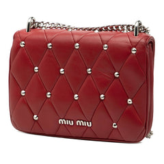 ミュウミュウ キルティング スタッズ チェーンショルダーバッグ レッド レザー レディース MIUMIU 【中古】