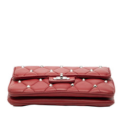 ミュウミュウ キルティング スタッズ チェーンショルダーバッグ レッド レザー レディース MIUMIU 【中古】
