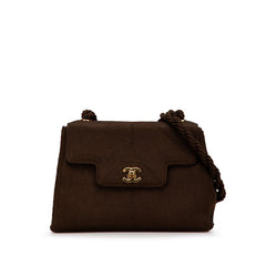 シャネル ココマーク シルクロープ ショルダーバッグ ブラウン シルク レザー レディース CHANEL 【中古】