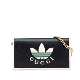 グッチ × adidas アディダス チェーンウォレット ショルダーバッグ 621892 ブラック ホワイト レザー レディース GUCCI 【中古】