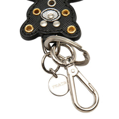 プラダ ベアー クマ スタッズ バッグチャーム キーホルダー ブラック マルチカラー サフィアーノレザー レディース PRADA 【中古】