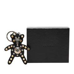 プラダ ベアー クマ スタッズ バッグチャーム キーホルダー ブラック マルチカラー サフィアーノレザー レディース PRADA 【中古】