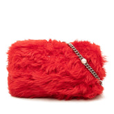 ミュウミュウ 斜め掛け チェーン ショルダーバッグ 5BH055 レッド ファー レザー レディース MIUMIU 中古