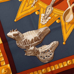 エルメス カレ90 CUILLERS D'AFRIQUE アフリカのスプーン スカーフ ブラウン マルチカラー シルク レディース HERMES 【中古】