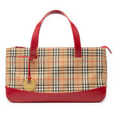 バーバリー ノバチェック ハンドバッグ ベージュ レッド キャンバス レザー レディース BURBERRY 【中古】