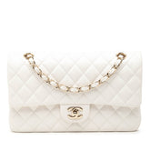 シャネル ココマーク マトラッセ25 ダブルフラップ チェーン ショルダーバッグ ホワイト キャビアスキン レディース CHANEL 【中古】