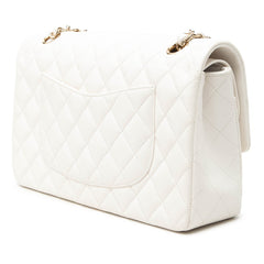 シャネル ココマーク マトラッセ25 ダブルフラップ チェーン ショルダーバッグ ホワイト キャビアスキン レディース CHANEL 【中古】