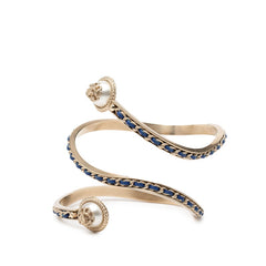 シャネル ココマーク バングル サイズ:S シャンパンゴールド ブルー メッキ レザー フェイクパール レディース CHANEL 【中古】