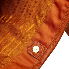 プラダ ロゴジャガード トートバッグ ハンドバッグ BR4634 オレンジ ナイロン レザー レディース PRADA 【中古】