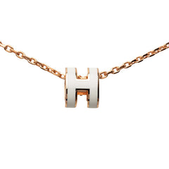 エルメス ミニ ポップアッシュ ポップH ペンダント ネックレス ピンクゴールド ホワイト メッキ エナメル レディース HERMES 【中古】