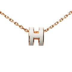 エルメス ミニ ポップアッシュ ポップH ペンダント ネックレス ピンクゴールド ホワイト メッキ エナメル レディース HERMES 【中古】