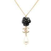 シャネル ココマーク カメリア ネックレス A20A ゴールド ブラック メッキ フェイクパール ラインストーン レディース CHANEL 【中古】