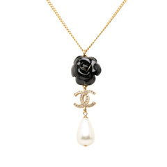 シャネル ココマーク カメリア ネックレス A20A ゴールド ブラック メッキ フェイクパール ラインストーン レディース CHANEL 【中古】