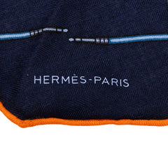 エルメス ロザンジュGM スカーフ 大判スカーフ ネイビー カシミヤ シルク レディース HERMES 中古