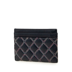 シャネル ココマーク ダブルステッチ カードケース ネイビー マルチカラー ラムスキン レディース CHANEL 中古