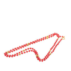 シャネル グリポア ヴィンテージ 2連 3連 ロングネックレス レッド ゴールド ガラス メッキ レディース CHANEL 【中古】