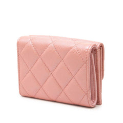 シャネル マトラッセ ココマーク 三つ折り財布 コンパクトウォレット ピンク キャビアスキン レディース CHANEL 中古
