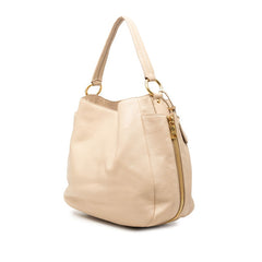 プラダ ロゴ ハンドバッグ トートバッグ BR4686 ベージュ レザー レディース PRADA 【中古】