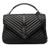 サンローラン YSLロゴ Vステッチ ハンドバッグ トップハンドル ショルダーバッグ 2WAY 487212 ブラック レザー レディース SAINT LAURENT 【中古】
