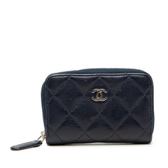 シャネル マトラッセ ココマーク コインケース 小銭入れ ネイビー キャビアスキン レディース CHANEL 【中古】