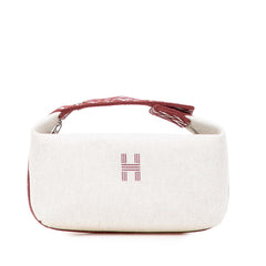 エルメス ブリッド ア ブラックPM ハンドバッグ ポーチ ベージュ ワインレッド キャンバス レディース HERMES 【中古】