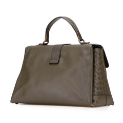 ボッテガヴェネタ イントレチャート ピアッツァ ハンドバッグ ショルダーバッグ 2WAY カーキ レザー レディース BOTTEGAVENETA 【中古】