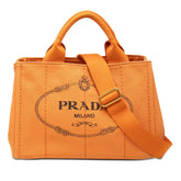 プラダ 三角ロゴプレート カナパ ミニ ハンドバッグ ショルダーバッグ 2WAY オレンジ キャンバス レディース PRADA 【中古】