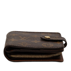 ルイ ヴィトン モノグラム コンパクトジップ 二つ折り財布 M61667 ブラウン PVC レザー レディース LOUIS VUITTON 【中古】
