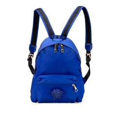 ヴェルサーチェ メデューサロゴ リュック バックパック ブルー ナイロン レザー レディース VERSACE 【中古】