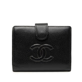 シャネル ココマーク 二つ折り財布 ブラック キャビアスキン レディース CHANEL 【中古】
