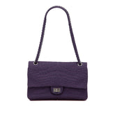 シャネル 2.55 Wフラップ チェーン ショルダーバッグ ハンドバッグ パープル コットン レディース CHANEL 【中古】