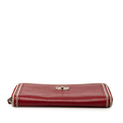シャネル 2.55 ラウンドファスナー 長財布 レッド レザー レディース CHANEL 【中古】