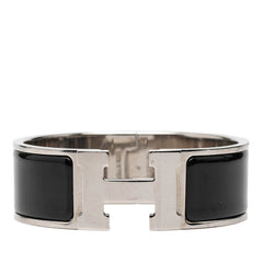 エルメス クリッククラックH PM ブレスレット シルバー ブラック メタル エナメル レディース HERMES 【中古】